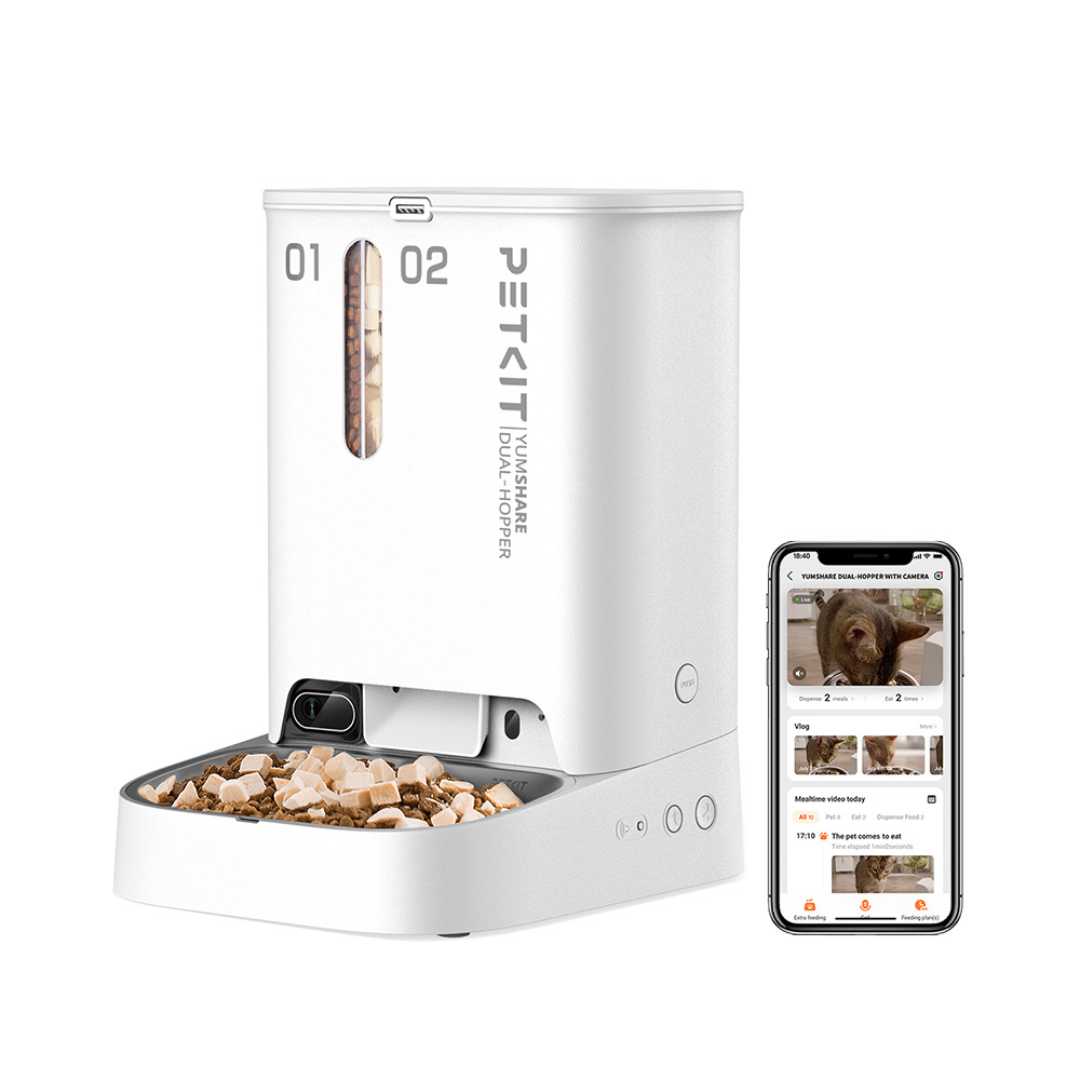 YumShare Dual-hopper distributeur de croquettes automatique connecté double avec caméra IA - 5L