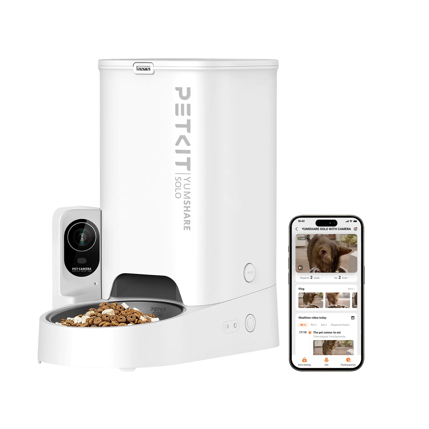 YumShare Solo distributeur de croquettes automatique connecté avec caméra IA - 3L